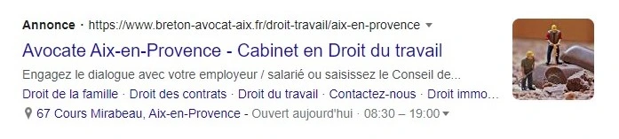 Annonce Google Ads droit du travail