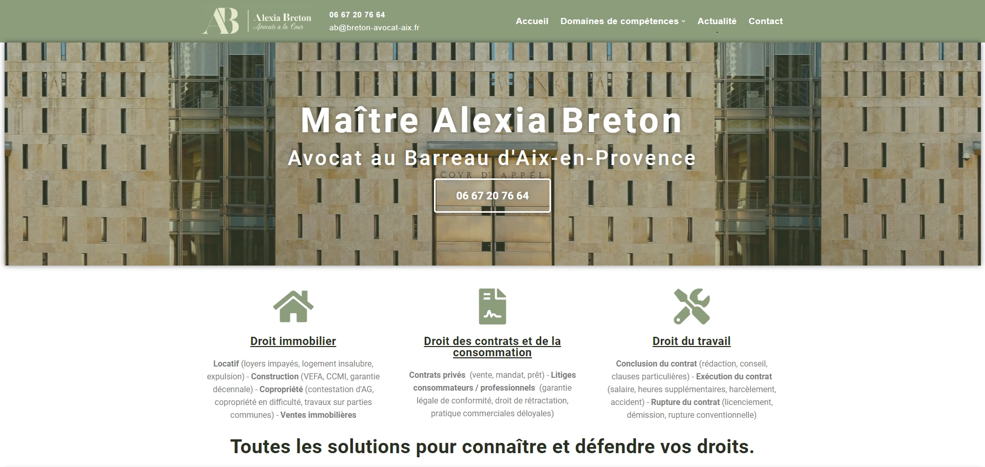 Capture d'écran de la première version du site web pour Maître Alexia Breton