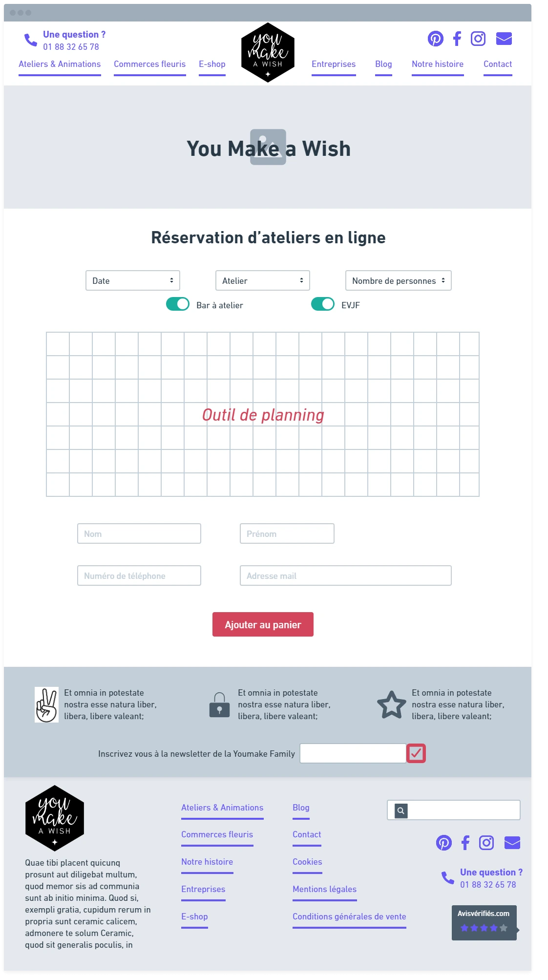 Maquette site web You Make a Wish faite sur Figma